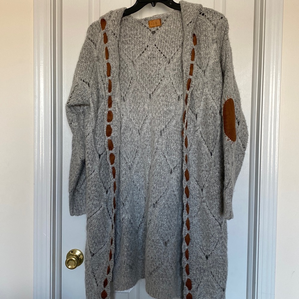 POL Hooded Open Front Long Cardigan